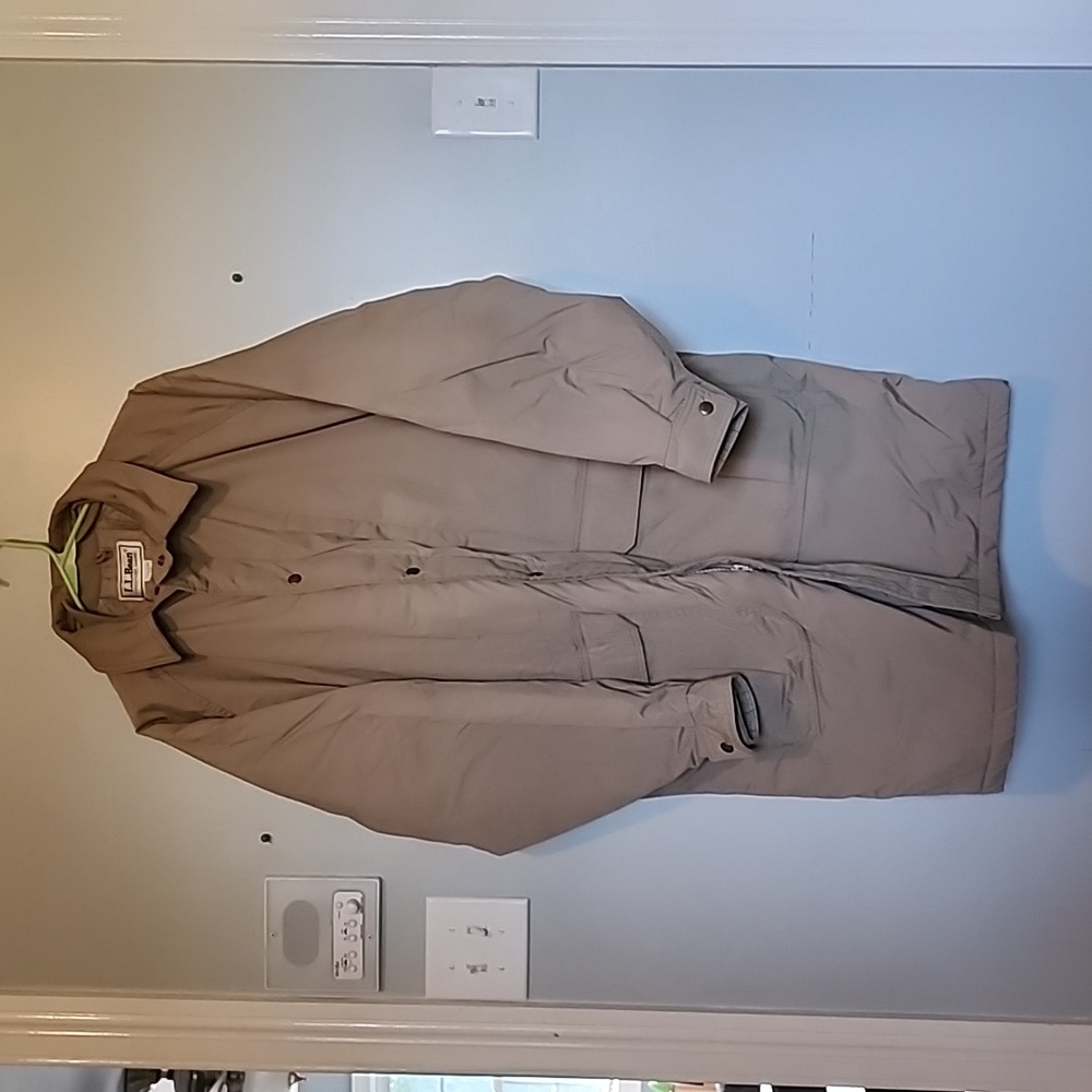 Vintage LL Bean Mens Medium Wool Lined Herringbone Jacket Winter Coat Long L